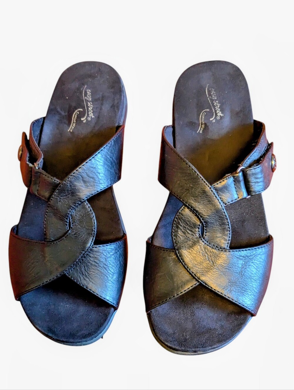 Easy Street Comfort Wave Black Slide Sandals with Cross-Strap Design 7.5WW